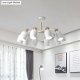 Contemporary Wine Glass Iron Semi Flush Mount Light With Wooden Cap - 5/10 Lights White