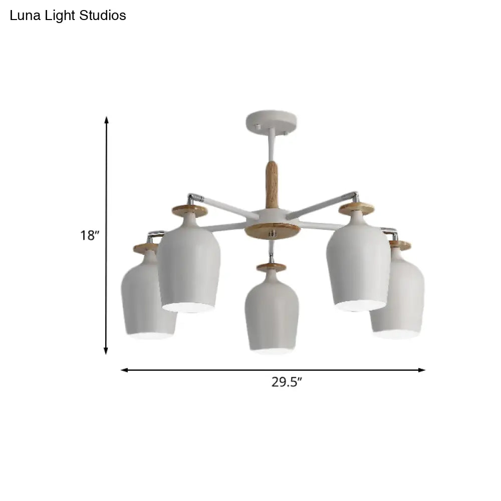Contemporary Wine Glass Iron Semi Flush Mount Light With Wooden Cap - 5/10 Lights White