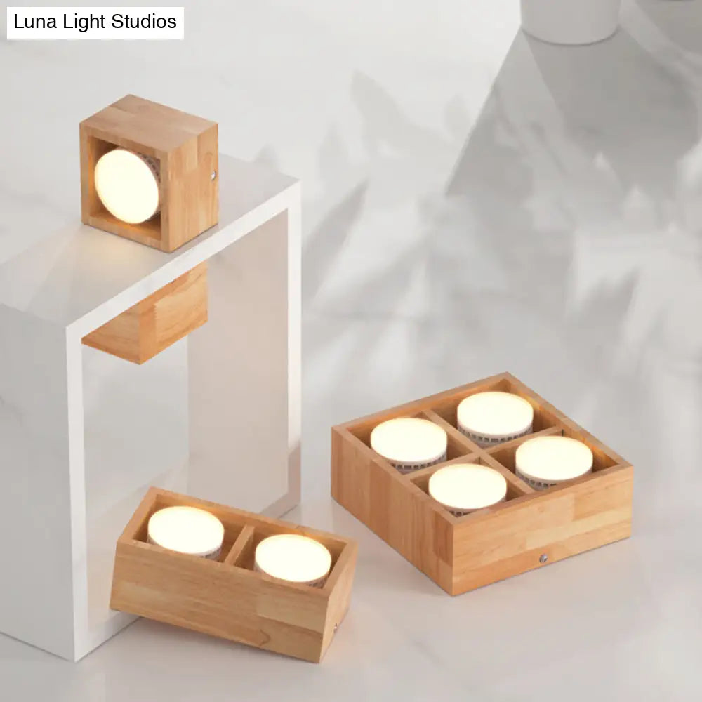 Contemporary Wood Flush Mount Ceiling Light With Led For Corridors
