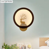 Contemporary Wood Halo Ring Led Wall Sconce Black/Beige With Sika Deer Silhouette