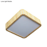 Contemporary Wood Led Flush Mount Ceiling Light Fixture - Bamboo Square Design