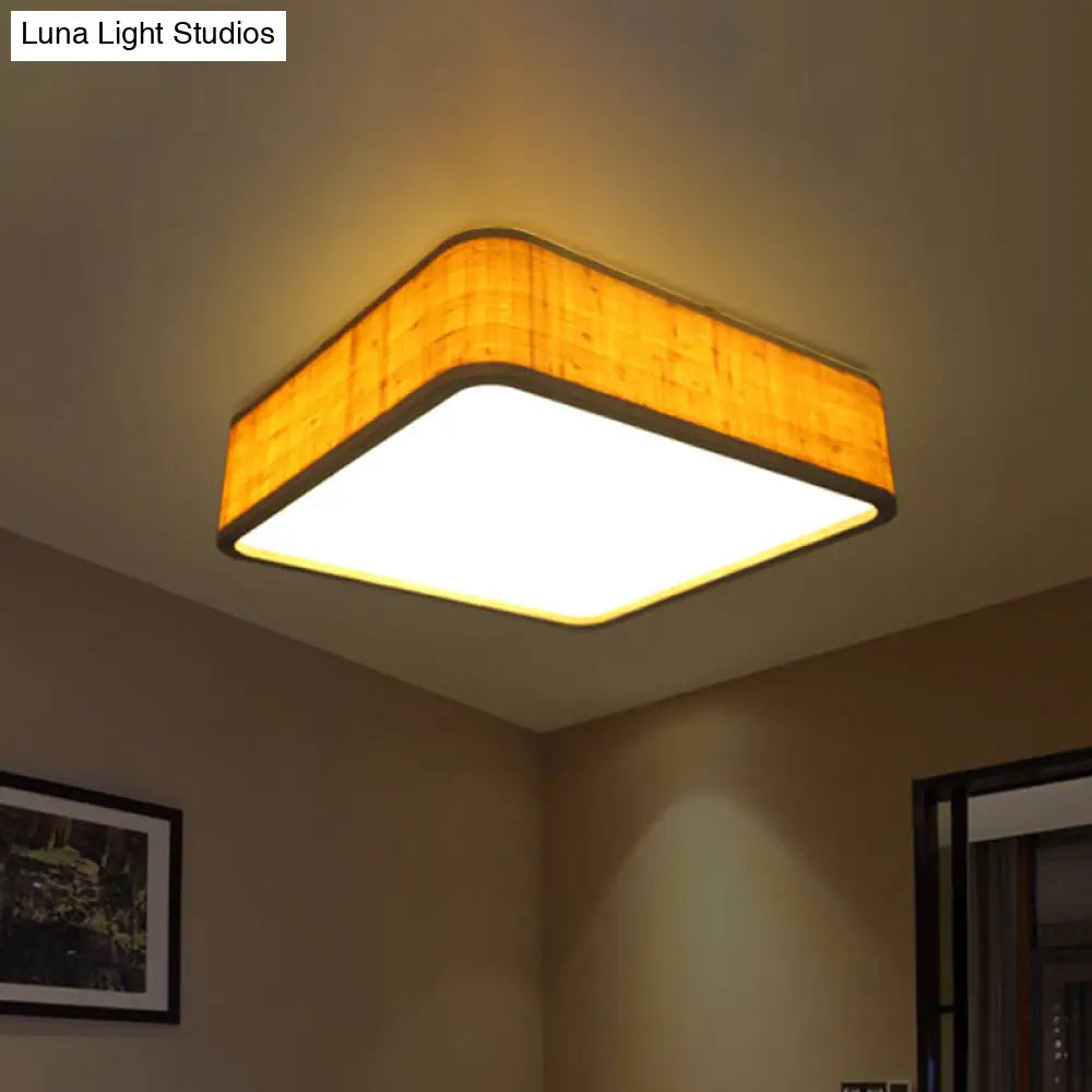 Contemporary Wood Led Flush Mount Ceiling Light Fixture - Bamboo Square Design