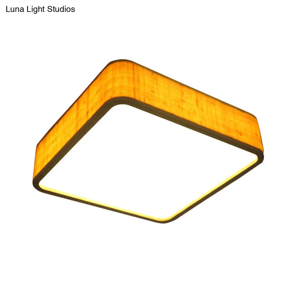 Contemporary Wood Led Flush Mount Ceiling Light Fixture - Bamboo Square Design