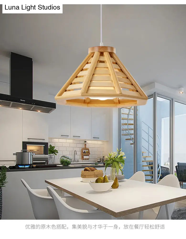 Contemporary Wood Shade Pendant Light - Modern Hanging Fixture