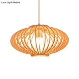 Contemporary Wooden Lantern Pendant Light In Beige For Living Room