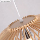 Contemporary Wooden Lantern Pendant Light In Beige For Living Room
