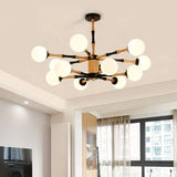 Contemporary Wooden Sputnik Chandelier - 6/8/12 Lights Hanging Pendant Lamp For Bedroom 12 / Black