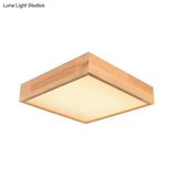 Contemporary Wooden Square Led Ceiling Light Fixture - Wide 1 - Light Flush Mount Lamp In Warm/White