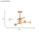 Contemporary Wooden Starburst Chandelier With Glass Ball Shade - Natural Wood Finish 6/8/12 Lights