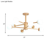 Contemporary Wooden Starburst Chandelier With Glass Ball Shade - Natural Wood Finish 6/8/12 Lights