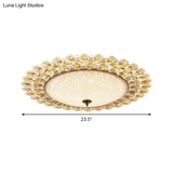 Contemporary Yellow Crystal Flushmount Led Ceiling Light For Drawing Room - 16’/23.5’ Wide