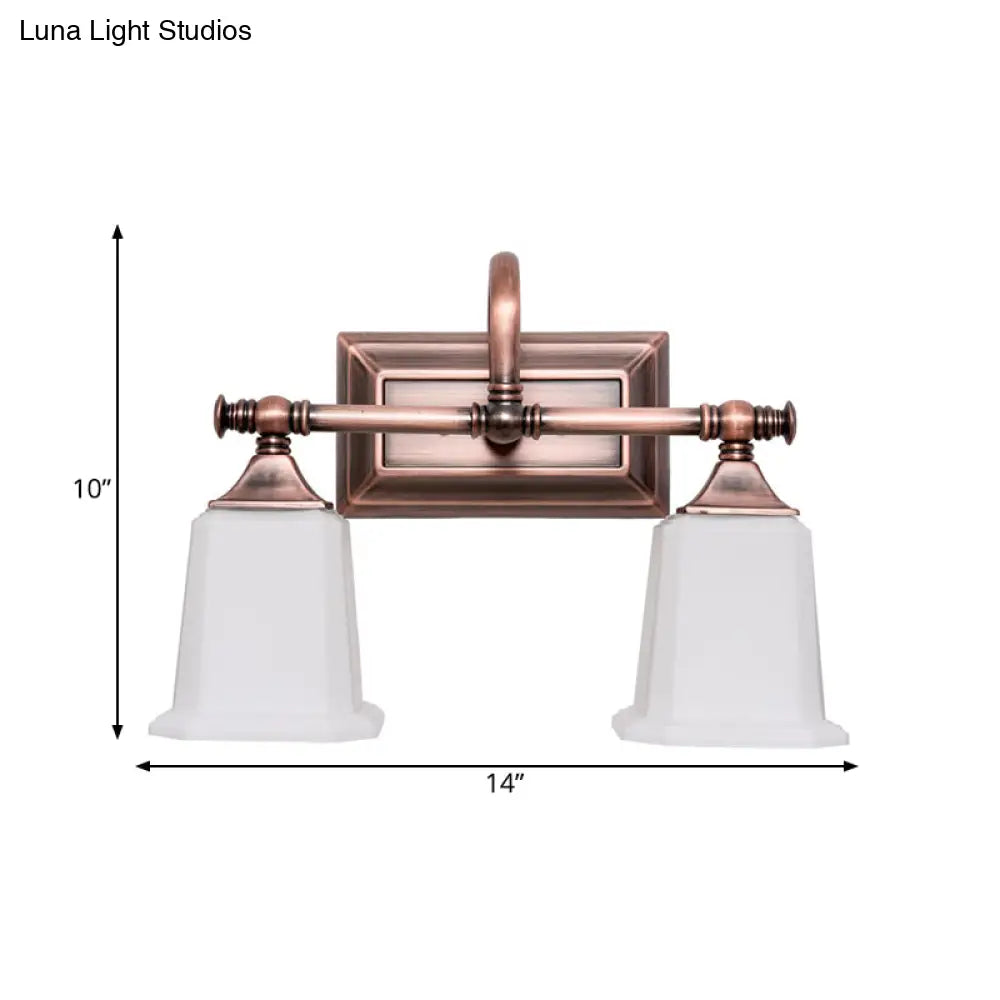 Copper 2/3-Head Vanity Light Traditional Ivory Glass Wall Lighting For Bathroom With Twist Arm