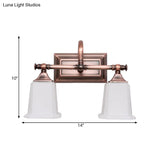 Copper 2/3-Head Vanity Light Traditional Ivory Glass Wall Lighting For Bathroom With Twist Arm