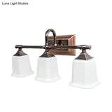 Copper 2/3-Head Vanity Light Traditional Ivory Glass Wall Lighting For Bathroom With Twist Arm