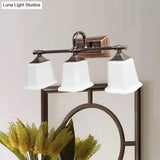 Copper 2/3-Head Vanity Light Traditional Ivory Glass Wall Lighting For Bathroom With Twist Arm