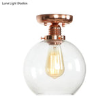 Copper Ceiling Semi Flush Light With Clear Glass Globe Shade - Industrial Style