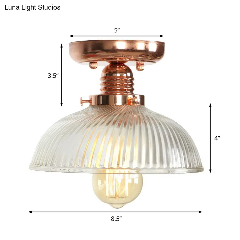 Copper Ceiling Semi Flush Light With Clear Glass Globe Shade - Industrial Style