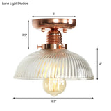 Copper Ceiling Semi Flush Light With Clear Glass Globe Shade - Industrial Style