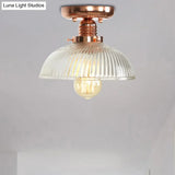 Copper Ceiling Semi Flush Light With Clear Glass Globe Shade - Industrial Style