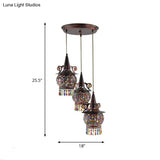Copper Cluster Pendant Light With 3 Metal Lights For Living Room Ceiling Decor