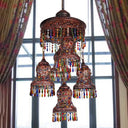 Copper Curved 5-Bulb Ceiling Chandelier - Art Deco Pendant For Bedroom Lighting