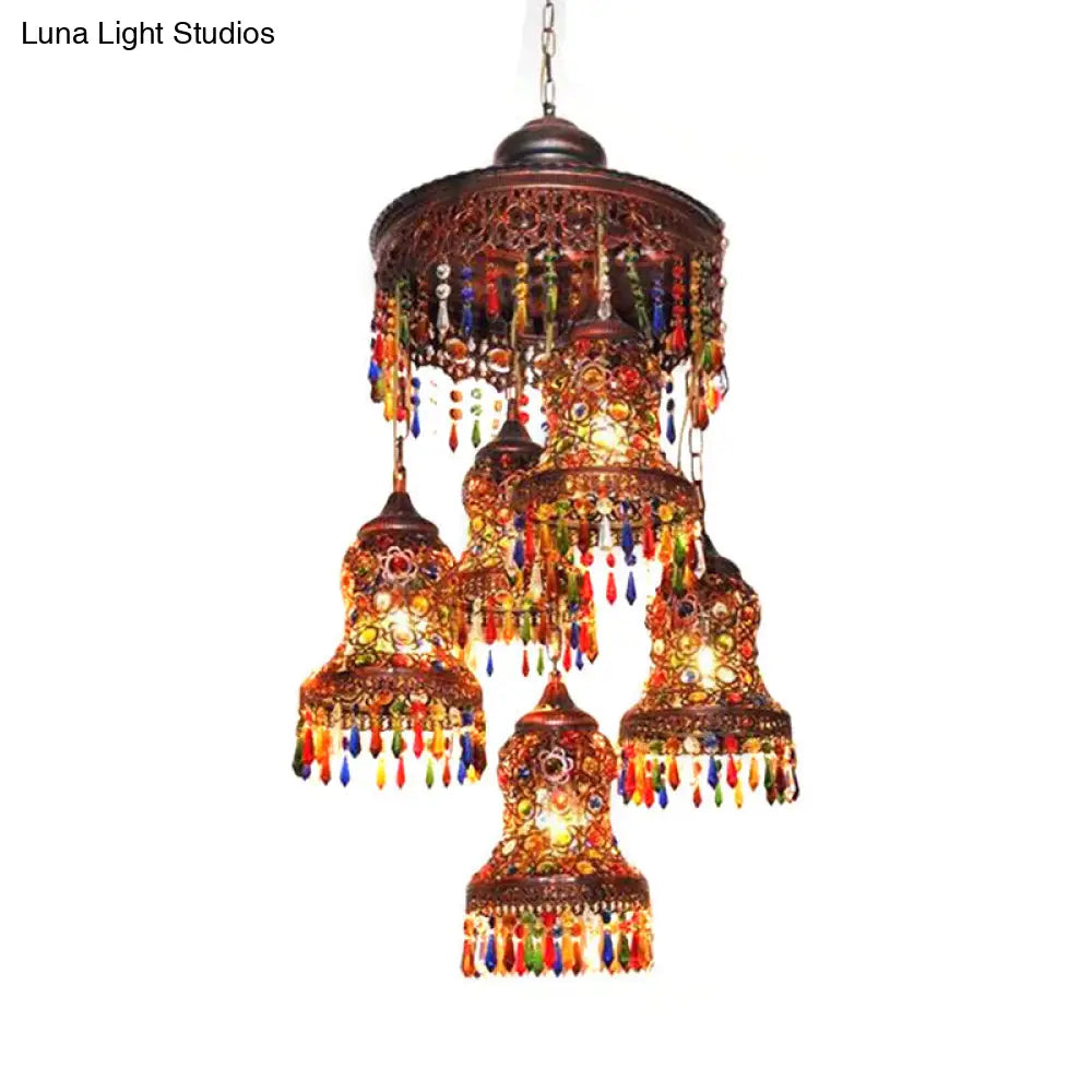 Copper Curved 5-Bulb Ceiling Chandelier - Art Deco Pendant For Bedroom Lighting
