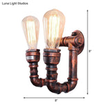 Copper Metal Wall Sconce With Antiqued Piping - 2 Lights For Stairway
