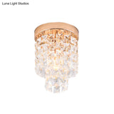Copper Mini Flush Mount Crystal Ceiling Light - Double Tier 1-Light