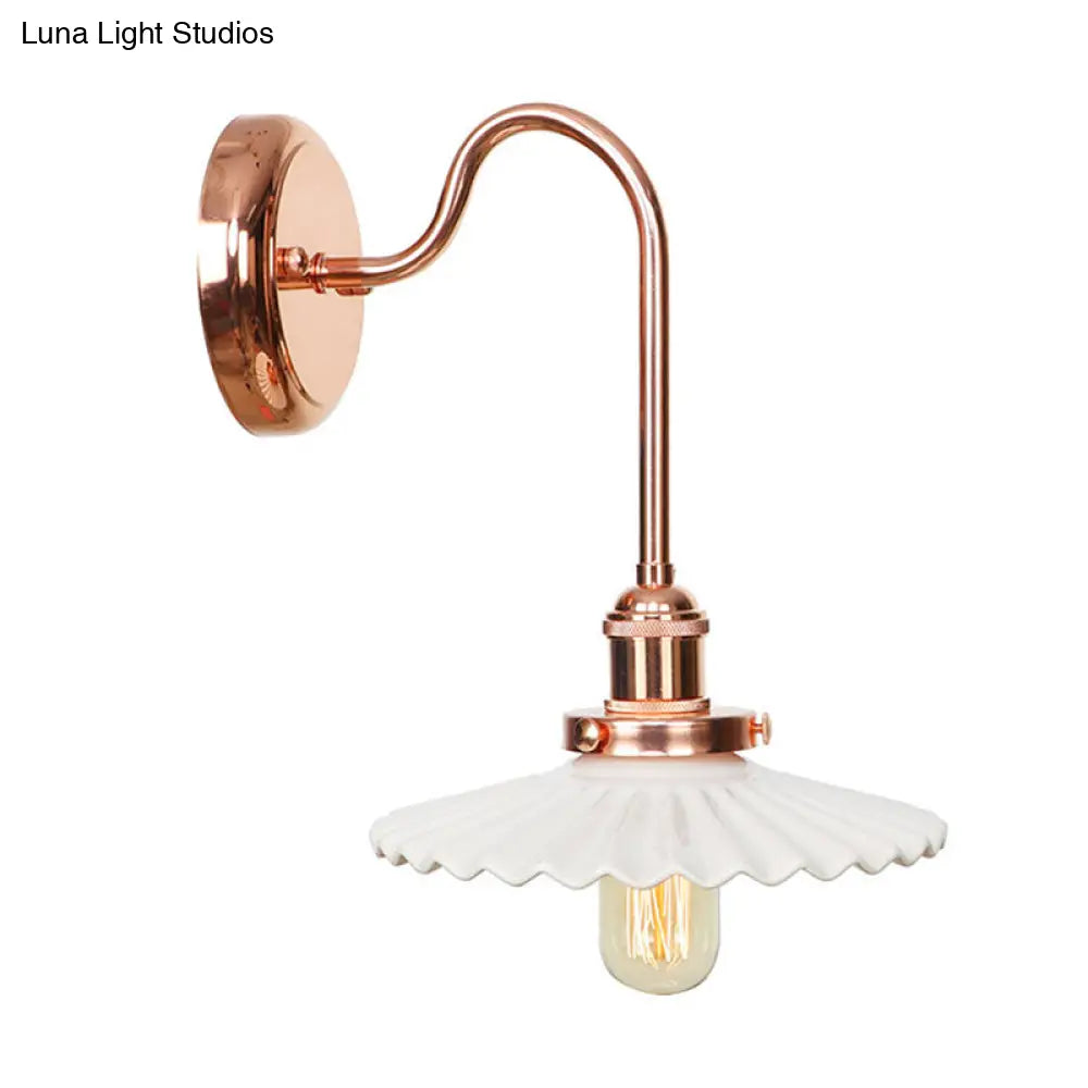 Copper Saucer Sconce Light Fixture Vintage White/Clear Glass Indoor Wall Lamp