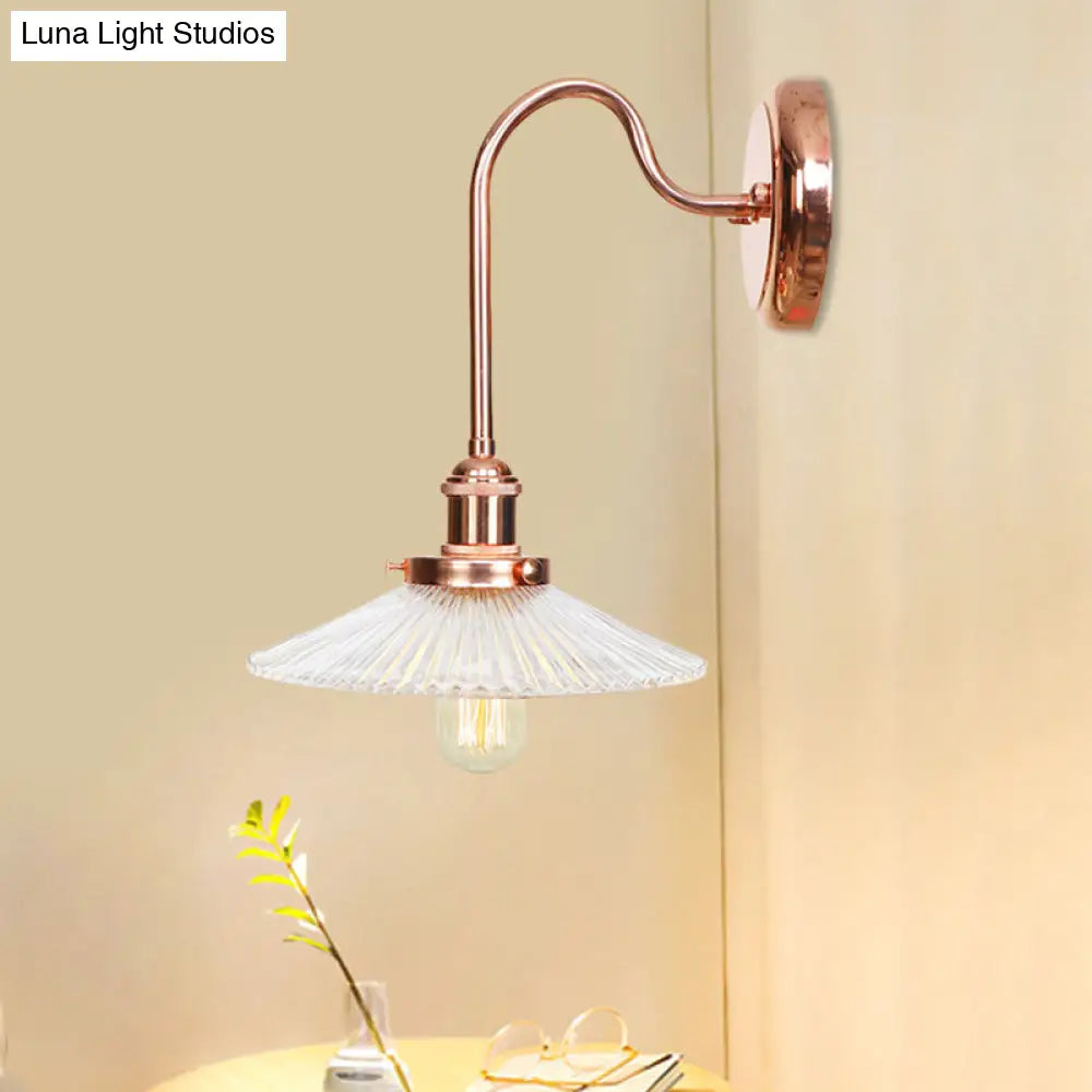 Copper Saucer Sconce Light Fixture Vintage White/Clear Glass Indoor Wall Lamp
