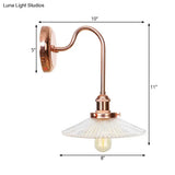 Copper Saucer Sconce Light Fixture Vintage White/Clear Glass Indoor Wall Lamp