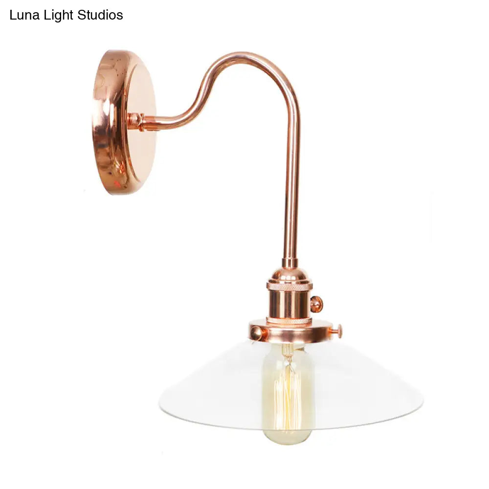 Copper Saucer Sconce Light Fixture Vintage White/Clear Glass Indoor Wall Lamp