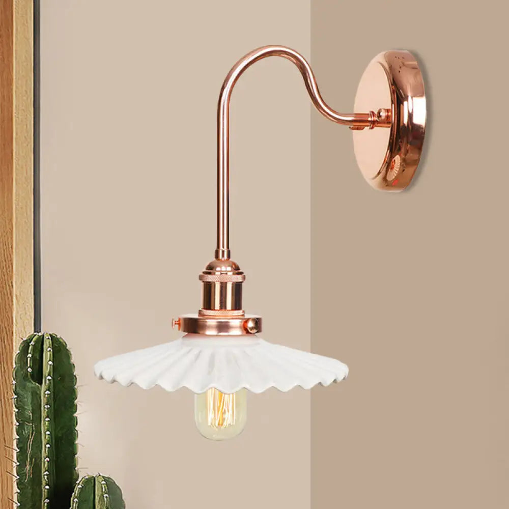 Copper Saucer Sconce Light Fixture Vintage White/Clear Glass Indoor Wall Lamp White / B