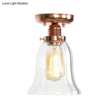 Copper Semi Flush Ceiling Fixture: Clear Glass Cone/Barrel/Bell Shade For Industrial Living Room