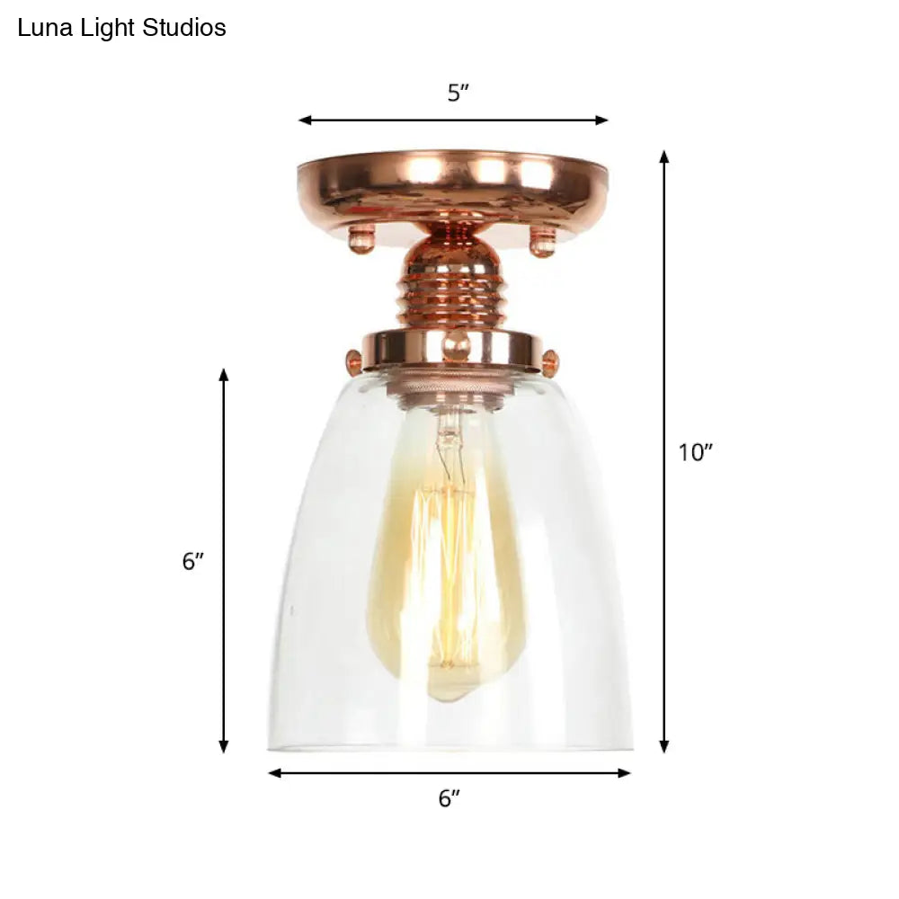 Copper Semi Flush Ceiling Fixture: Clear Glass Cone/Barrel/Bell Shade For Industrial Living Room