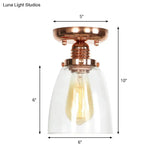 Copper Semi Flush Ceiling Fixture: Clear Glass Cone/Barrel/Bell Shade For Industrial Living Room