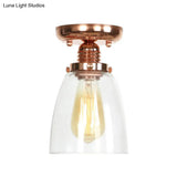 Copper Semi Flush Ceiling Fixture: Clear Glass Cone/Barrel/Bell Shade For Industrial Living Room