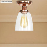 Copper Semi Flush Ceiling Fixture: Clear Glass Cone/Barrel/Bell Shade For Industrial Living Room