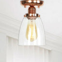 Copper Semi Flush Ceiling Fixture: Clear Glass Cone/Barrel/Bell Shade For Industrial Living Room