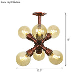 Copper Semi-Mount Led Flush Lamp In Amber Glass - Farmhouse Global Design