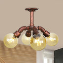 Copper Semi-Mount Led Flush Lamp In Amber Glass - Farmhouse Global Design / B