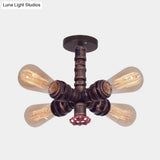 Copper Vintage Metal Sputnik Pipe Flushmount Lighting Fixture - 4 Lights Semi Flush Valve Deco