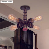 Copper Vintage Metal Sputnik Pipe Flushmount Lighting Fixture - 4 Lights Semi Flush Valve Deco