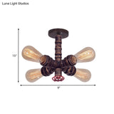 Copper Vintage Metal Sputnik Pipe Flushmount Lighting Fixture - 4 Lights Semi Flush Valve Deco