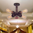 Copper Vintage Metal Sputnik Pipe Flushmount Lighting Fixture - 4 Lights Semi Flush Valve Deco