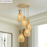Cottage Bamboo Cluster Pendant Light Fixture - Wood Teardrop Shape 3 Heads