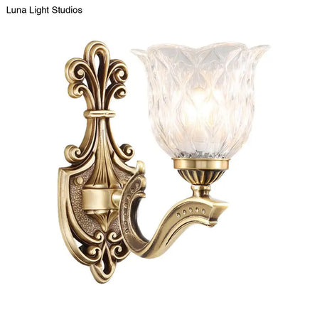 Cottage Blossom Clear Lattice Glass Wall Sconce With Brass Finish