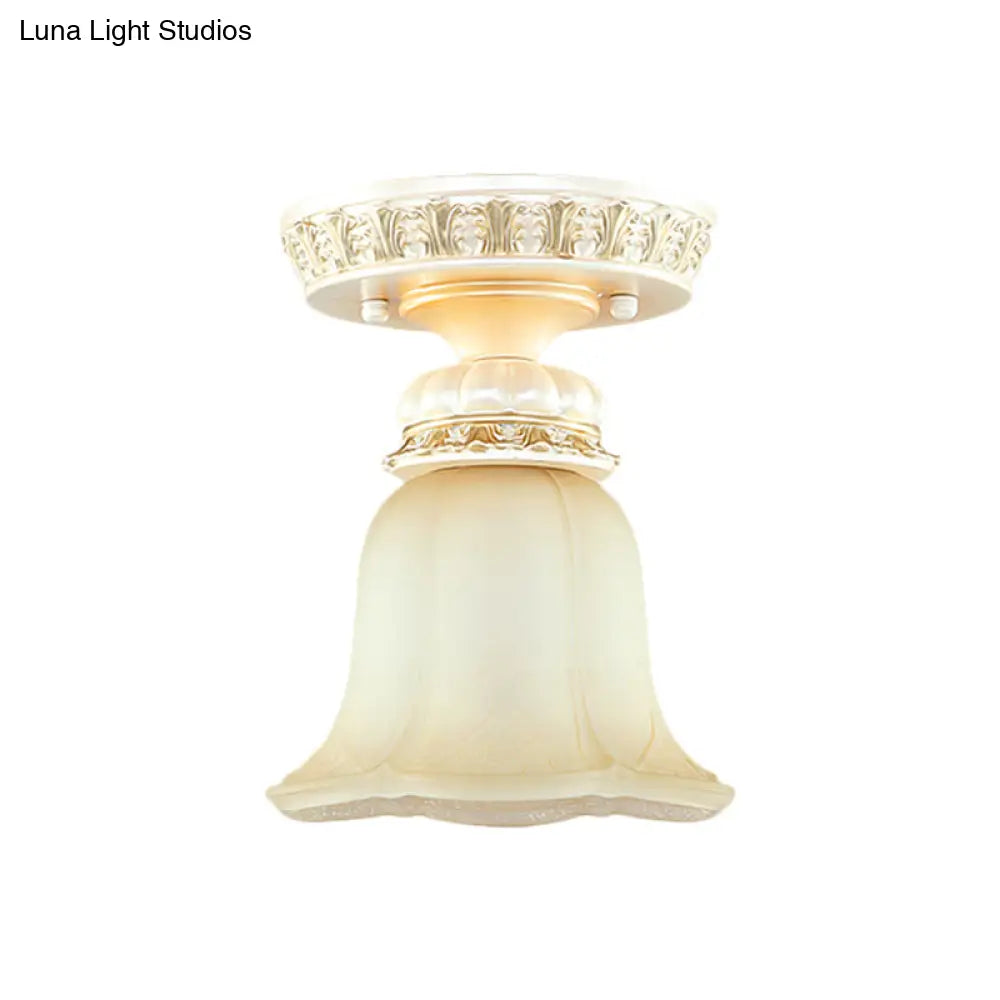 Cottage Fluted Cream Glass Hallway Ceiling Lamp - Blooming Beige Flush Mount