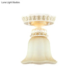 Cottage Fluted Cream Glass Hallway Ceiling Lamp - Blooming Beige Flush Mount