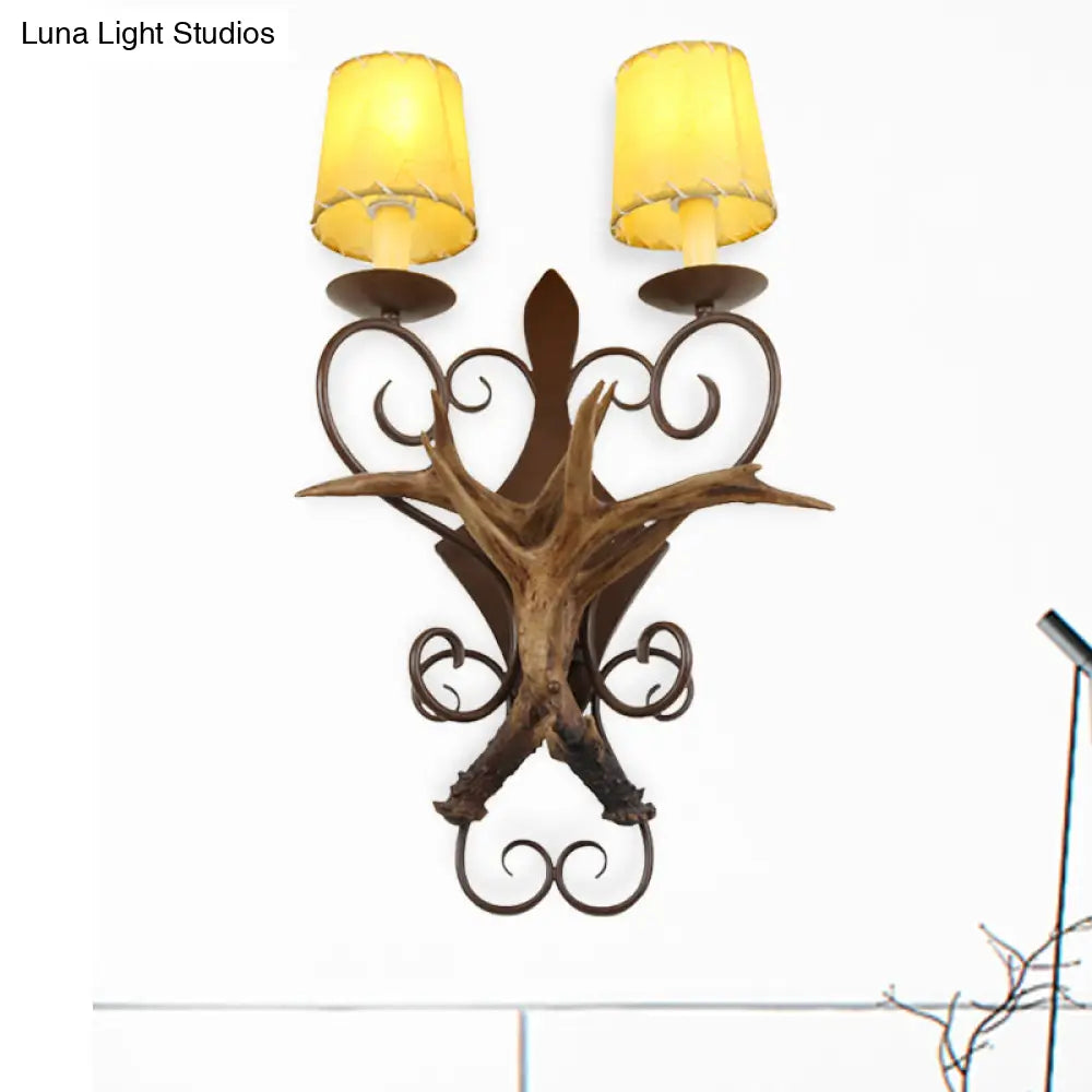 Country 2-Light Wall Sconce In Beige With Metal And Glass Cone Design